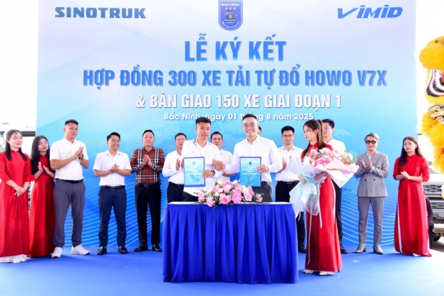 VIMID ký kết hợp đồng cung cấp 300 xe tải tự đổ HOWO V7X - Bàn giao 150 xe giai đoạn 1 cùng Công ty Cổ phần dịch vụ vận tải và xe du lịch Bắc Ninh FC