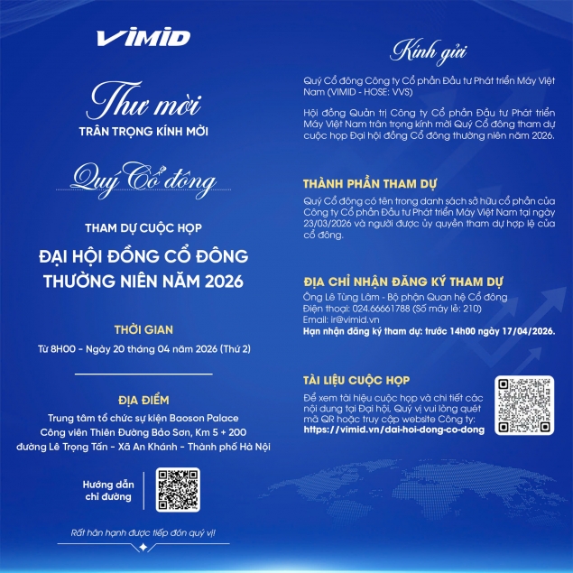 Thông báo thời hạn xác nhận tham dự Đại hội đồng Cổ đông thường niên 2026