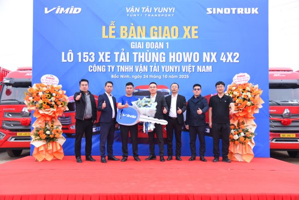 VIMID bàn giao giai đoạn 1 – 153 xe tải Howo NX 4×2 cho Vận tải Yunyi Việt Nam – Bước khởi đầu hợp tác chiến lược vì mục tiêu phát triển bền vững ngành Vận tải – Logistics