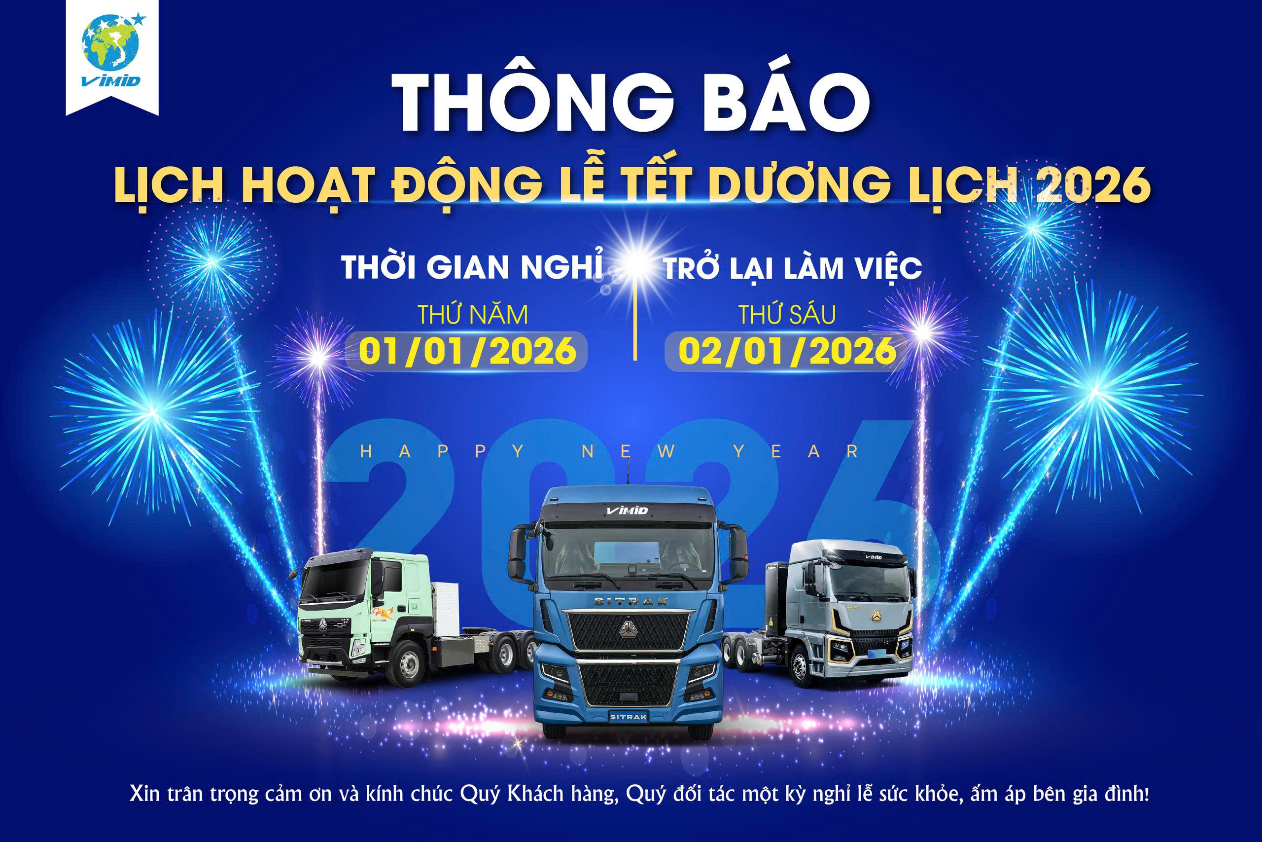 Thông báo lịch làm việc dịp lễ Tết dương lịch 2026