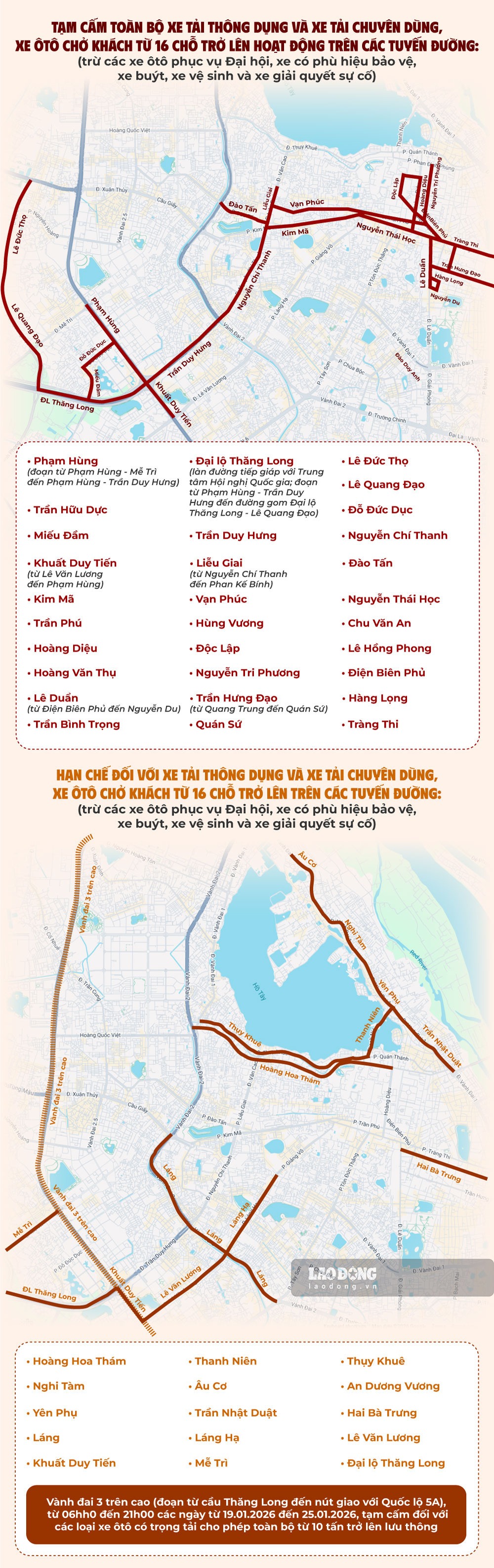 [CẬP NHẬT] Hà Nội cấm đường và phân luồng giao thông từ 19/1 đến 25/1 phục vụ Đại Hội XIV