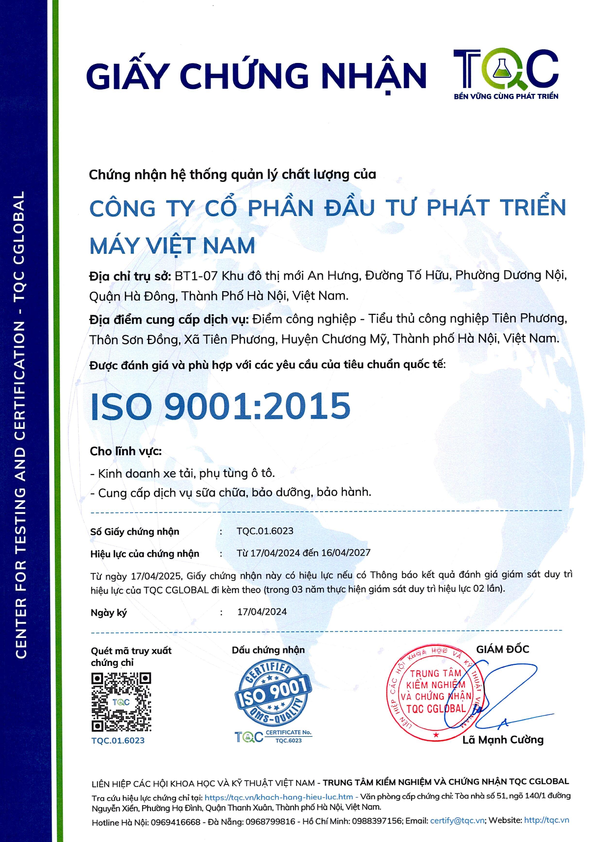 Hình ảnh giấy chứng nhận VIMID đạt tiêu chuẩn ISO 9001:2015 